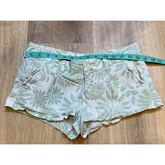 Y2K Hollister Low Rise Micro Mini Green Floral Print Cotton Casual Shorts Size 5 - Picture 3 of 6